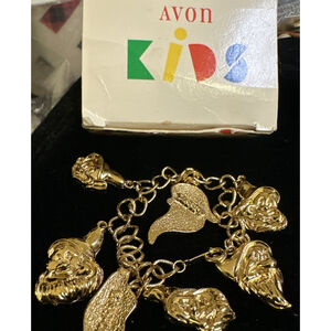 Vintage Avon Kids Disney Snow White 7 Dwarfs Charm Bracelet 1994 GoldTn Box 6.5”